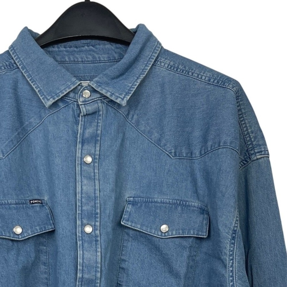 Poncho Outdoors The Fort Davis Mens 3XL Performance Denim Shirt Pearl Snap Blue